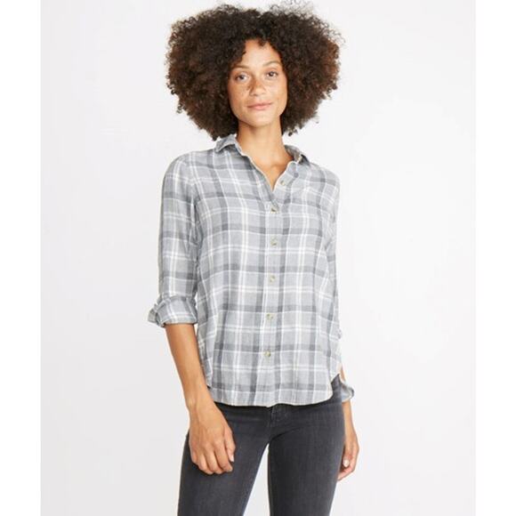 Marine Layer Meadow Plaid Button Down in Grey Size Medium - Picture 2 of 5